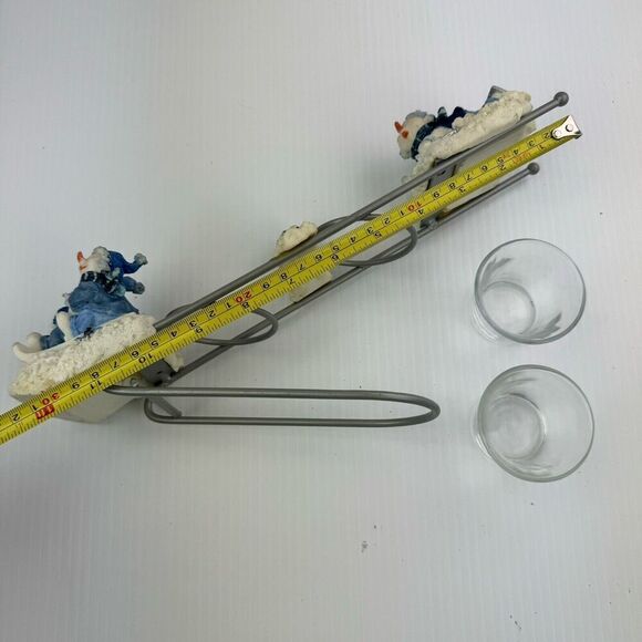 Vintage Snowmen Glass Holiday Candle Holder Unique Holiday Time - Picture 9 of 11